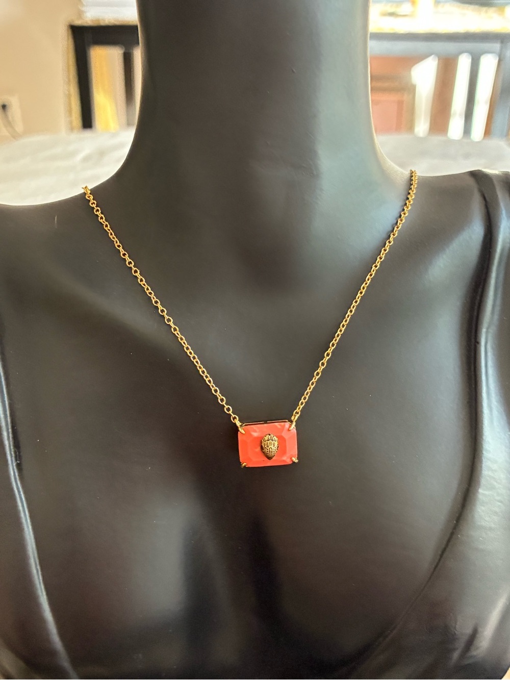 Kurt Geiger Gold Chain Necklace with Coral Pendant